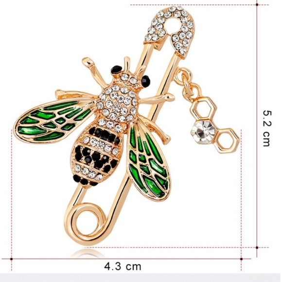 Gold Honey Bee Safety Pin Rhinestone Brooch - Picture 5 of 6